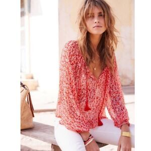 Sezane Alena Blouse In Red Floral Sz 36/US 4